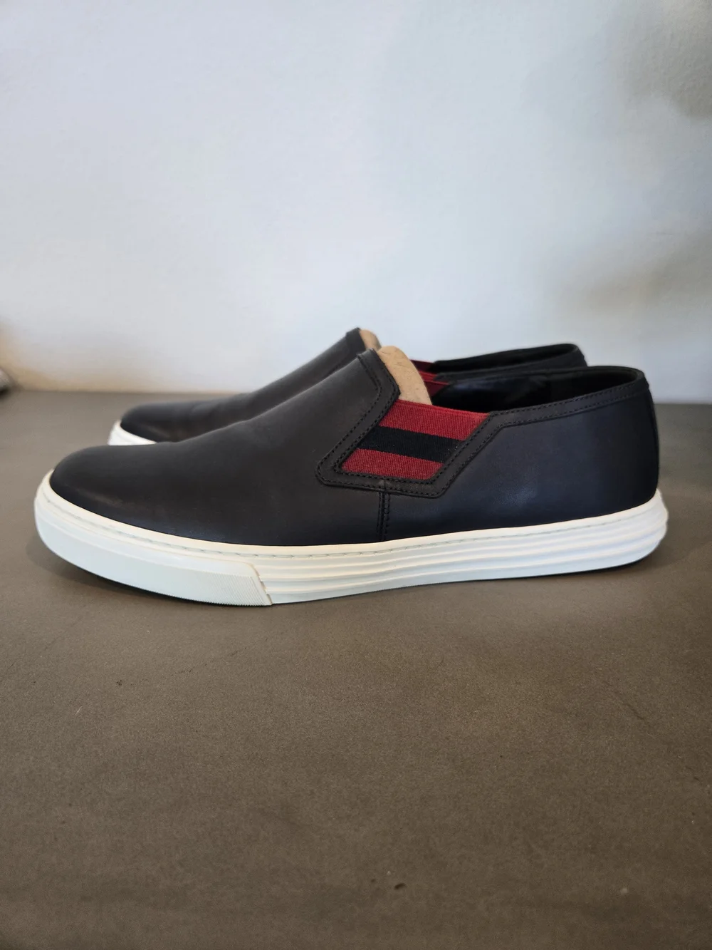 Gucci Ace Leather Slip-on Navy Blue With Red And White Accents